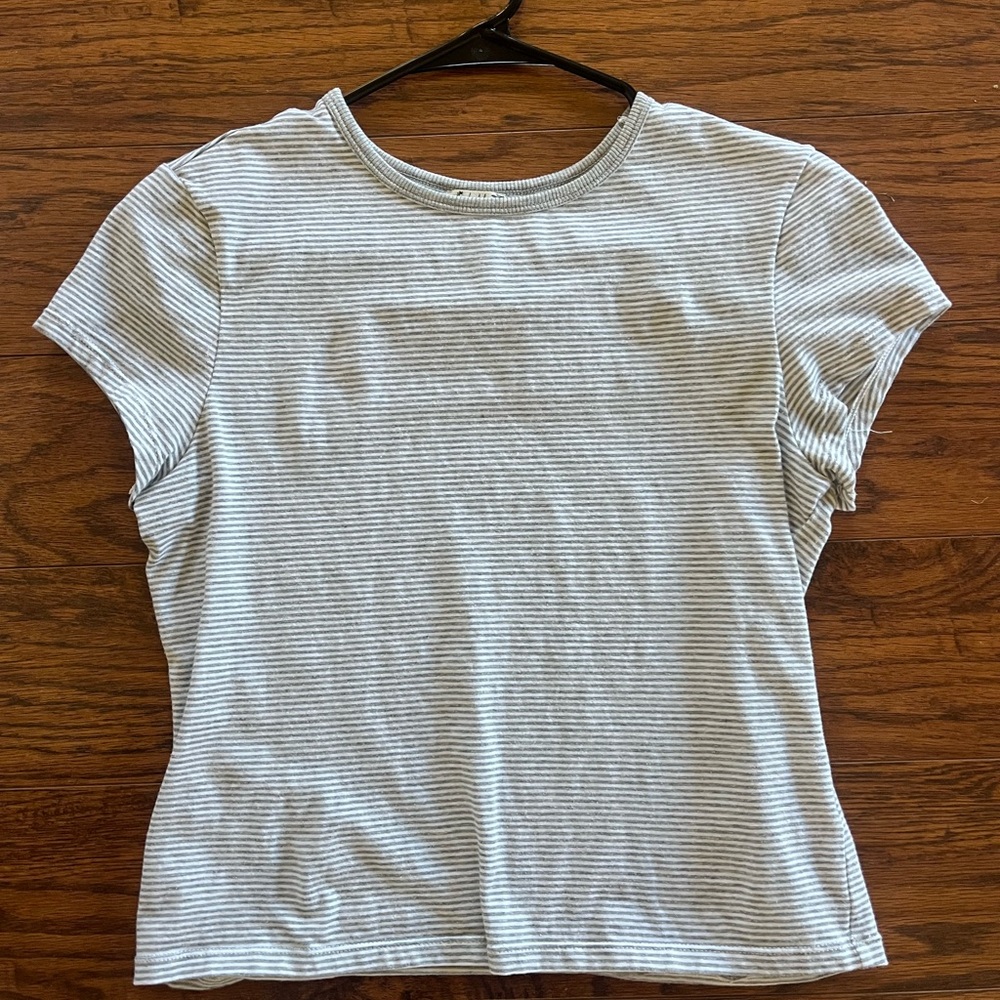 Free People Gray Striped Short Sleeve Tee